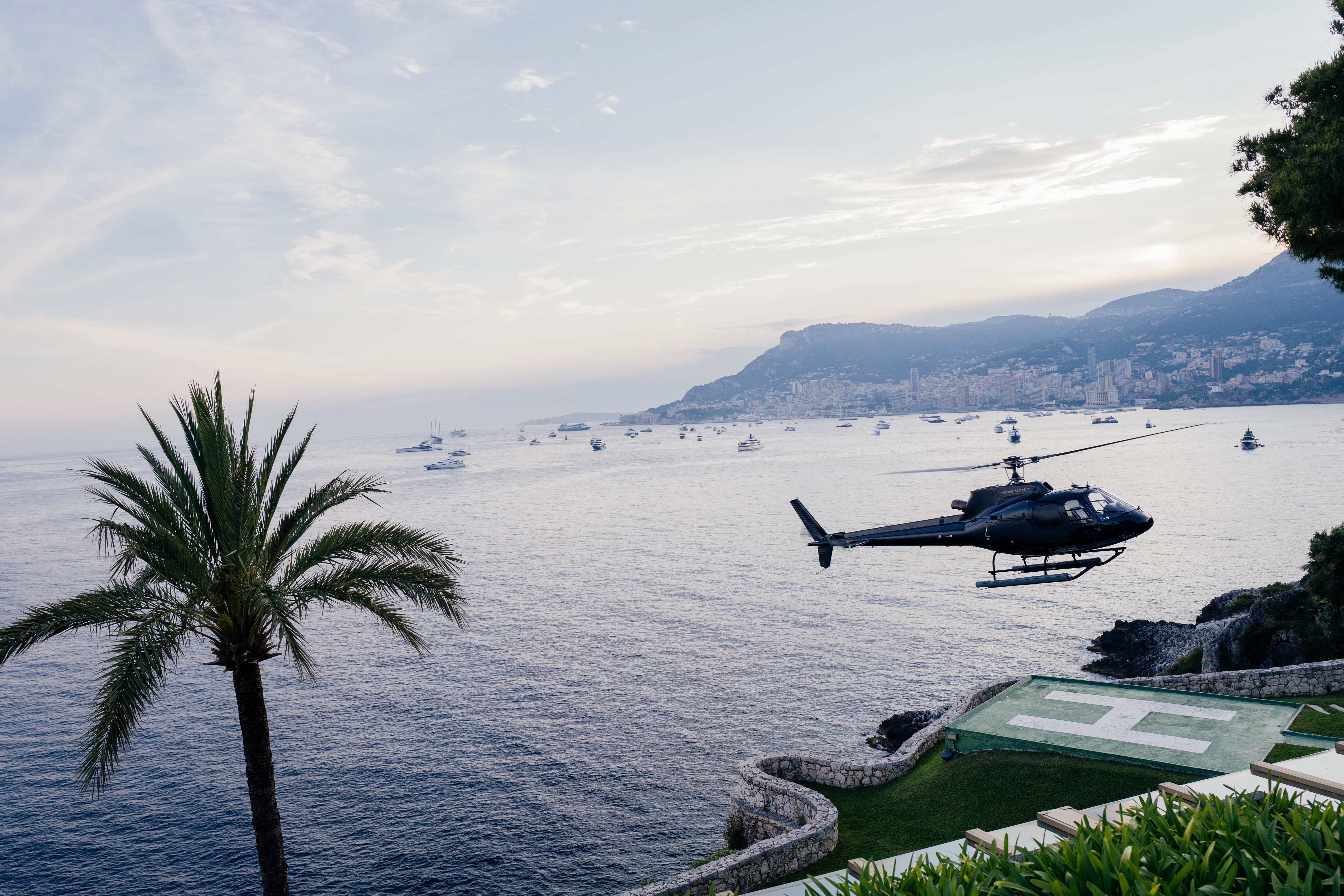 Private helicopter landing in Monaco